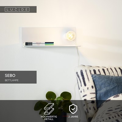 Lucide SEBO - Bettlampe / Wandleuchte - 1xE27 - Weiß